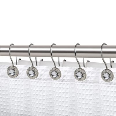 Utopia Alley HK21XX Shower Hooks - Double Shower Curtain Rings for Bathroom - Rust Resistant Shower Curtain Hooks for Shower Curtain or Liner - Shower Curtain Rings with Crystal Design - Set of 12