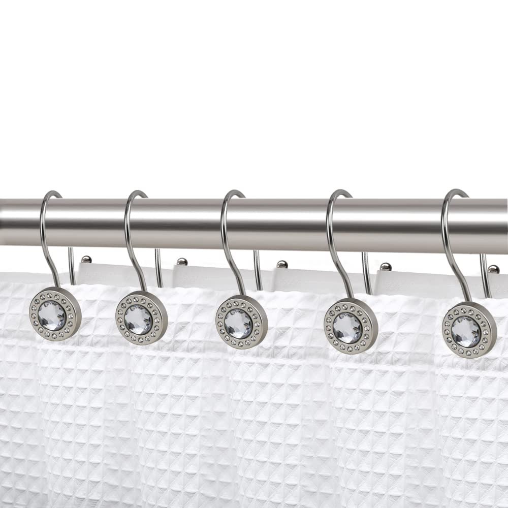 Utopia Alley HK21XX Shower Hooks - Double Shower Curtain Rings for Bathroom - Rust Resistant Shower Curtain Hooks for Shower Curtain or Liner - Shower Curtain Rings with Crystal Design - Set of 12