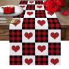 Valentines Day Burlap-Cotton Table Runner 72 Inches Long, Love Hearts Red Black Buffalo Plaid Farmhouse Table Runners, Outdoor Dining Red White Tablerunner Holiday Spring Tablecloths Decor for Wedding view 1