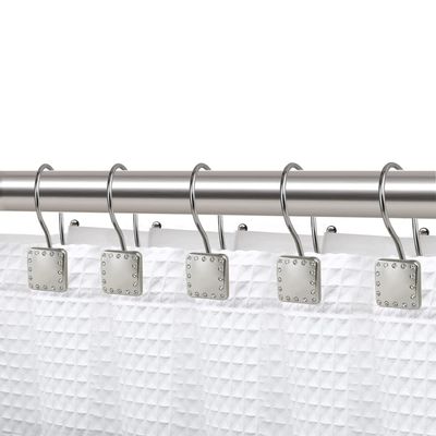 Shower Hooks - Double Shower Curtain Rings for Bathroom - Rust Resistant Shower Curtain Hooks for Shower Curtain or Liner - Shower Curtain Rings with Crystal Design - Set of 12, Brushed Nickel