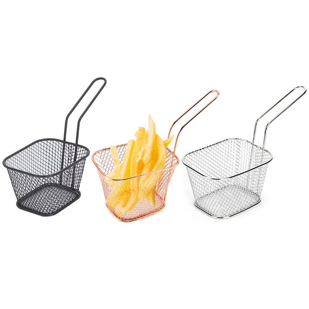 3 PCS Mini Fry Baskets, Mesh Wire French Fry Chip Basket Holder, Deep Fry Basket Food Strainer, Food Presentation Mesh Basket Kitchen Cooking Colander for Chips, Onion Rings, Chicken Wings