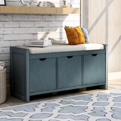 LUMISOL Organizer Storage Bench with Removable Cushion and 3 Flip Cubby for Entryway Hallway (Antique Navy)
