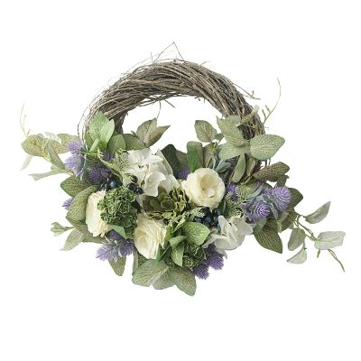 19inch Artificial Lavender Wreath with Peony and Green Leaves, Artificial Flower Eucalyptus Leaves Wreath for Front Door Wall Window Room Outdoor Wedding Party Decor