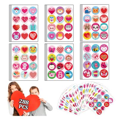 Partywind 24 Sheets Valentines Day Stickers Prize for Kids Classroom, Valentines Stickers for Kids Rewards Goodie Bag Stuffers, Cute Waterproof Stickers with Heart Animals (288 Styles)