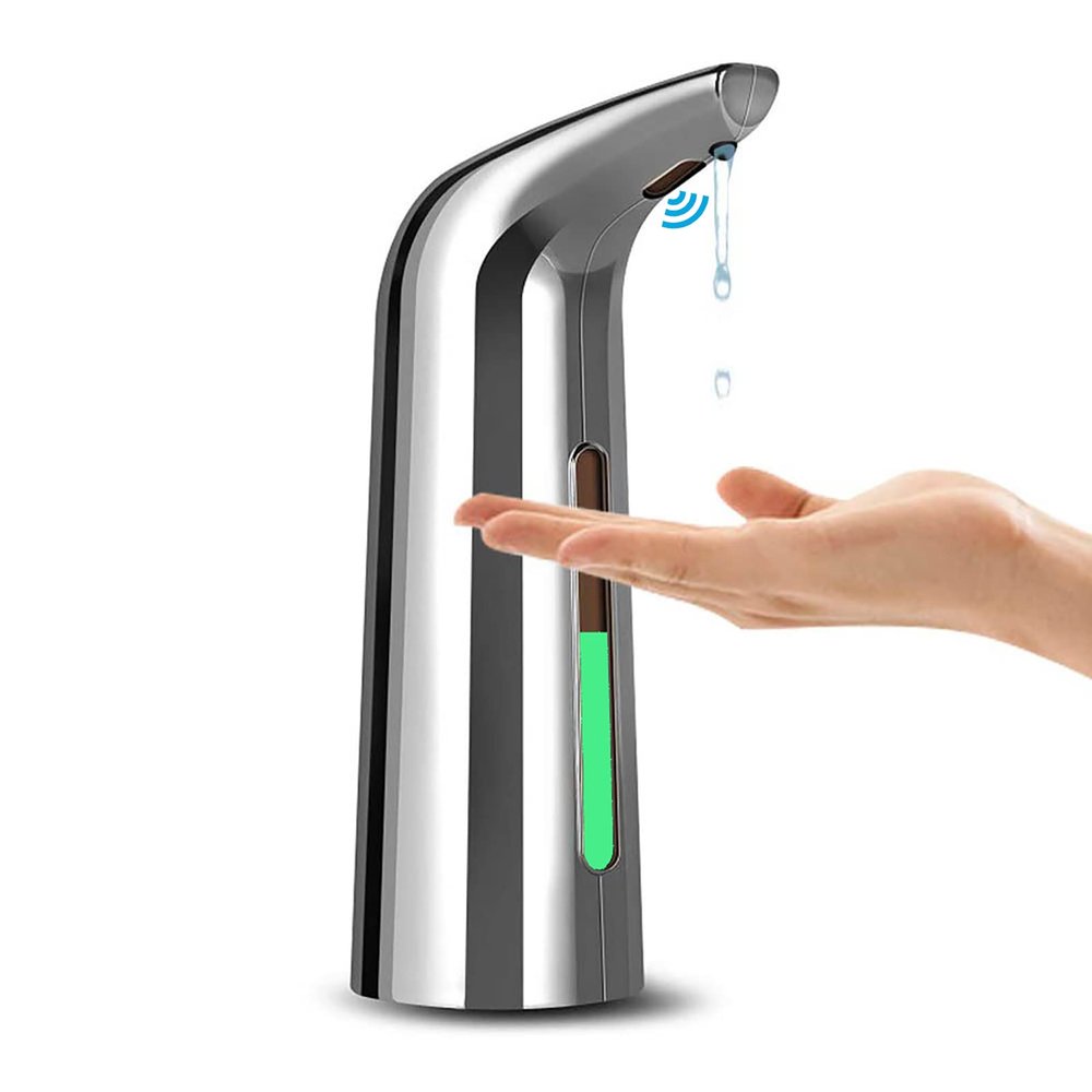 Automatic Soap Dispenser, Touchless Liquid Soap Dispenser Silver, Touchless Soap Dispenser for Kitchen Sink and Bathroom, with Infrared Motion Sensor, Waterproof, 400ml/14oz Silver