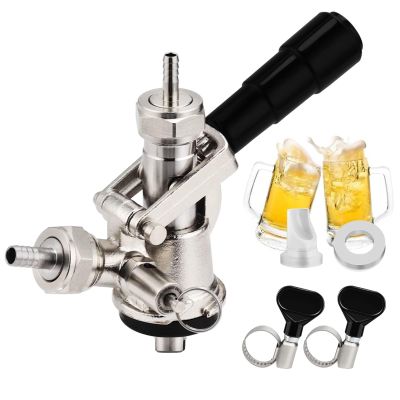 Dbgogo European Sankey S System Keg Coupler, 1/4'' Beer Barb Stainless Steel Probe Brass Body 5/16'' Gas Tailpiece Draft Kegerator Tap Dispenser with Safety Pressure Relief Valve Brewing Hose Clamp