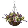 Bo Lala Home Decoration Hanging Basket Flowerpot Fake Lavender Artificial Daisy Purple and White Silk Flowers (Small Basket) view 2