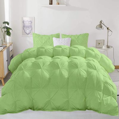 3pcs Organic Cotton Pinch Pleated Twin-XL (68'' x 90'') Comforter with 2 Pillow 4 Corner Tabs Ultra Soft-Fluffy,Pin Tuck,Baffle Box Beautiful Pinch Pleat Design Warm Comforter Sage Green