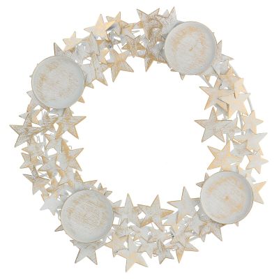 Advent Wreath White Gold Metal Stars Candle Holder max 7.5 cm