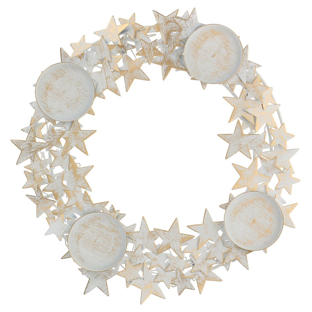 Advent Wreath White Gold Metal Stars Candle Holder max 7.5 cm