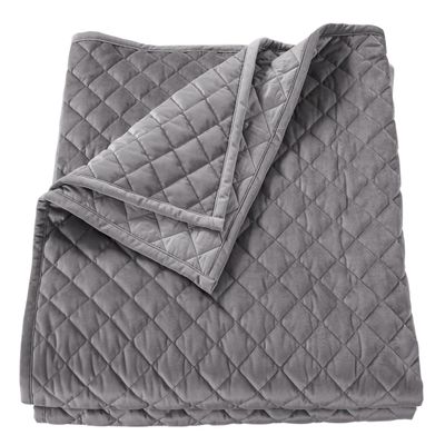 HiEnd Accents Velvet Diamond Quilt, Twin Size, Gray Solid Color, Classic Traditional Luxury Bedding, Soft Lightweight Bed Cover