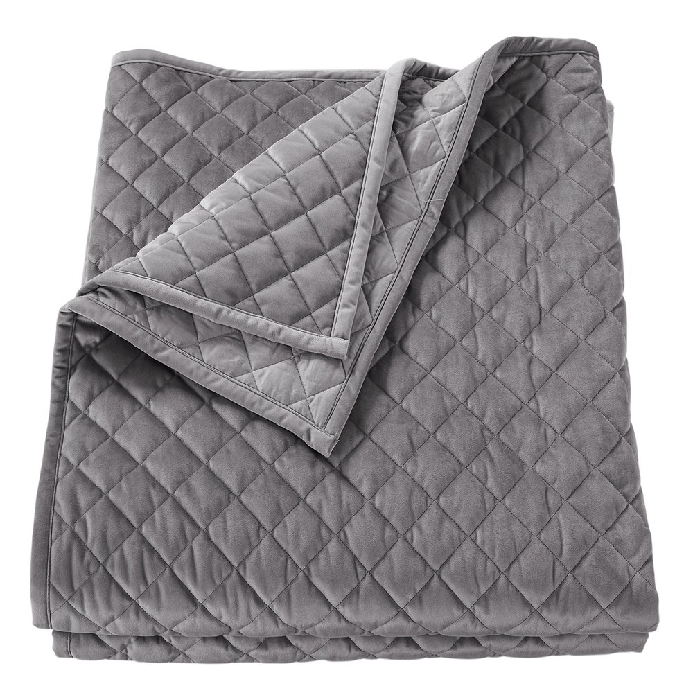 HiEnd Accents Velvet Diamond Quilt, Twin Size, Gray Solid Color, Classic Traditional Luxury Bedding, Soft Lightweight Bed Cover