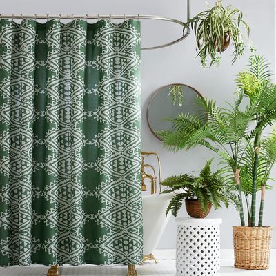 Aisha Cotton Fabric Shower Curtain by Jungalow, Machine Washable, 72" x 72", Green