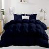 Wega Linen 5pcs Organic Cotton Pinch Pleated Queen (88'' x 92'') Comforter with 4 Pillow 4 Corner Tabs Ultra Soft-Fluffy,Pin Tuck,Baffle Box Beautiful Pinch Pleat Design Warm Comforter Navy Blue view 1