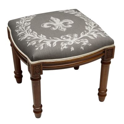 123 Creations FS048XXGY Grey Fleur De Lis Upholstered Wooden Vanity Stool Wood Stain