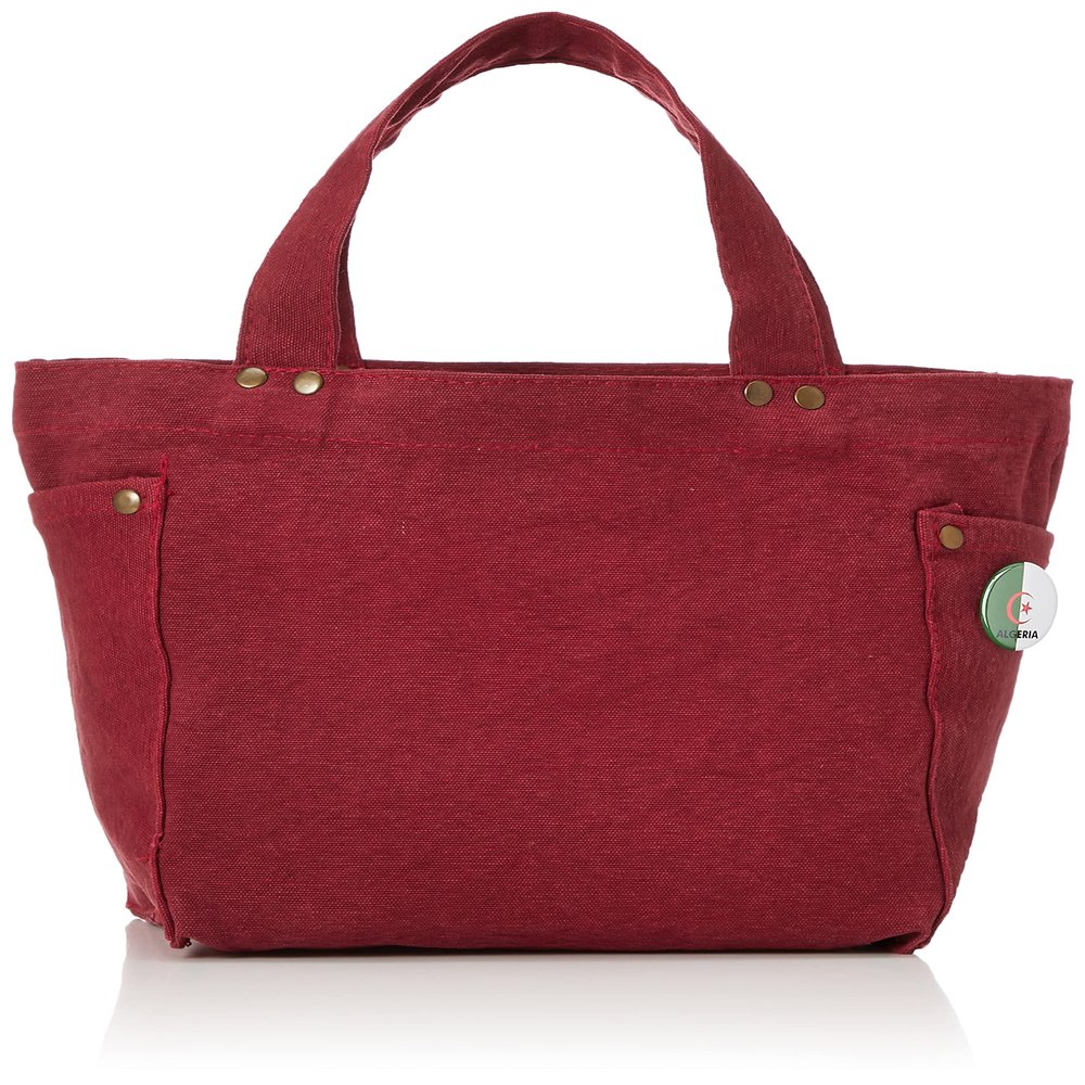 F-Style Canvas Tote Bag with Flag Can Badge, Red