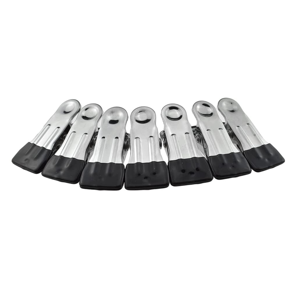 Hahiyo Stainless Steel Clothespins Sock Clip Laundry 2.2inch Length with Spring Strong Grip Windproof Easy Pinch Hang Handy Save Space Not Damage Leave Pinch Mark for Clothesline Towel Black 7PCS