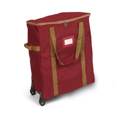 Covermates Keepsakes Rolling Treasurekeeper Storage Bag  Heavy-Duty Polyester with Dual Wheels & Handles  Protects Holiday Decorations with ID Window & Dual Zipper Access, Red