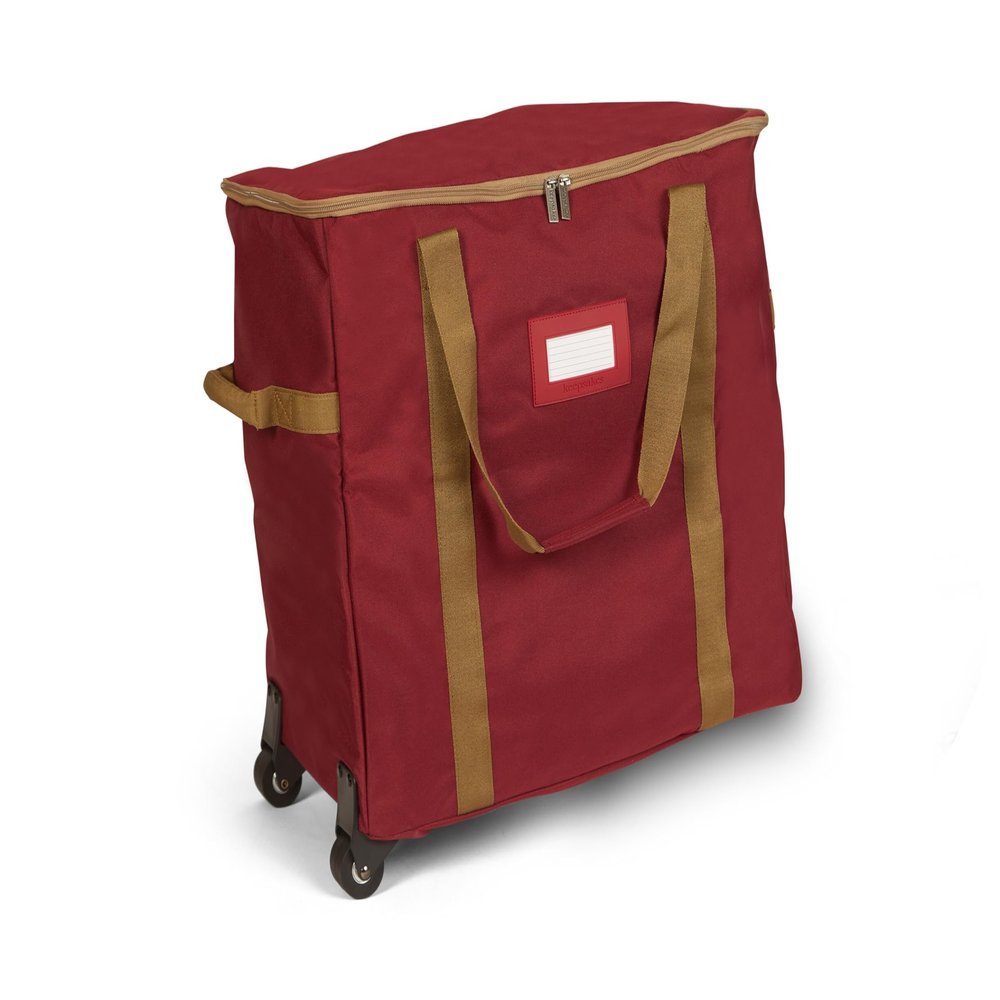 Covermates Keepsakes Rolling Treasurekeeper Storage Bag  Heavy-Duty Polyester with Dual Wheels & Handles  Protects Holiday Decorations with ID Window & Dual Zipper Access, Red