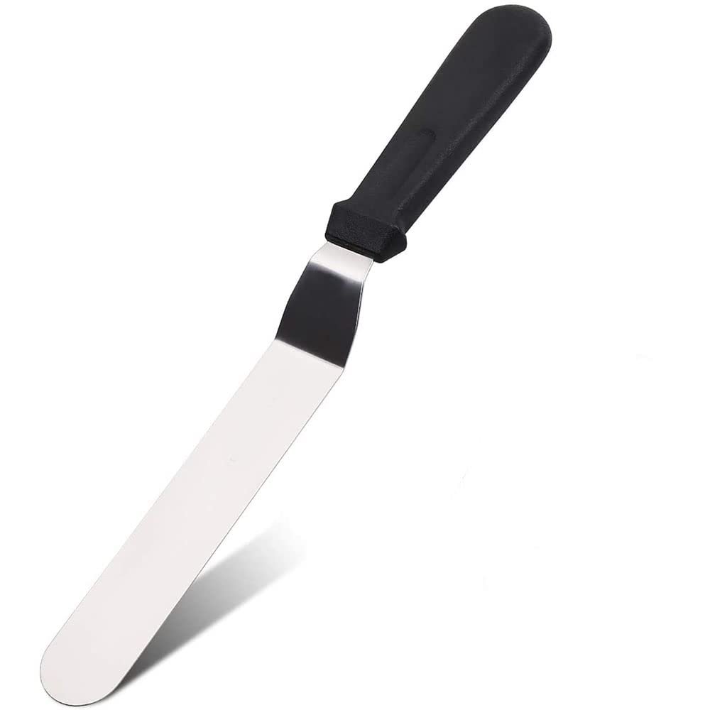 Hegebeck Icing Spatula, 8 Inch Stainless Steel Bent Spatula, Cake Decorating Frosting Spatula with PP Handle for Cookies, Kitchen, Bakery
