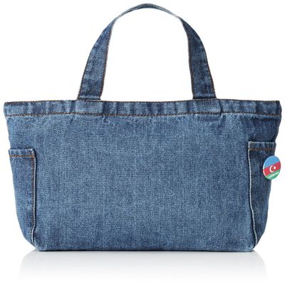F-Style Tote Bag, Flag with Can Badge, Denim Multi-Tote, Blue