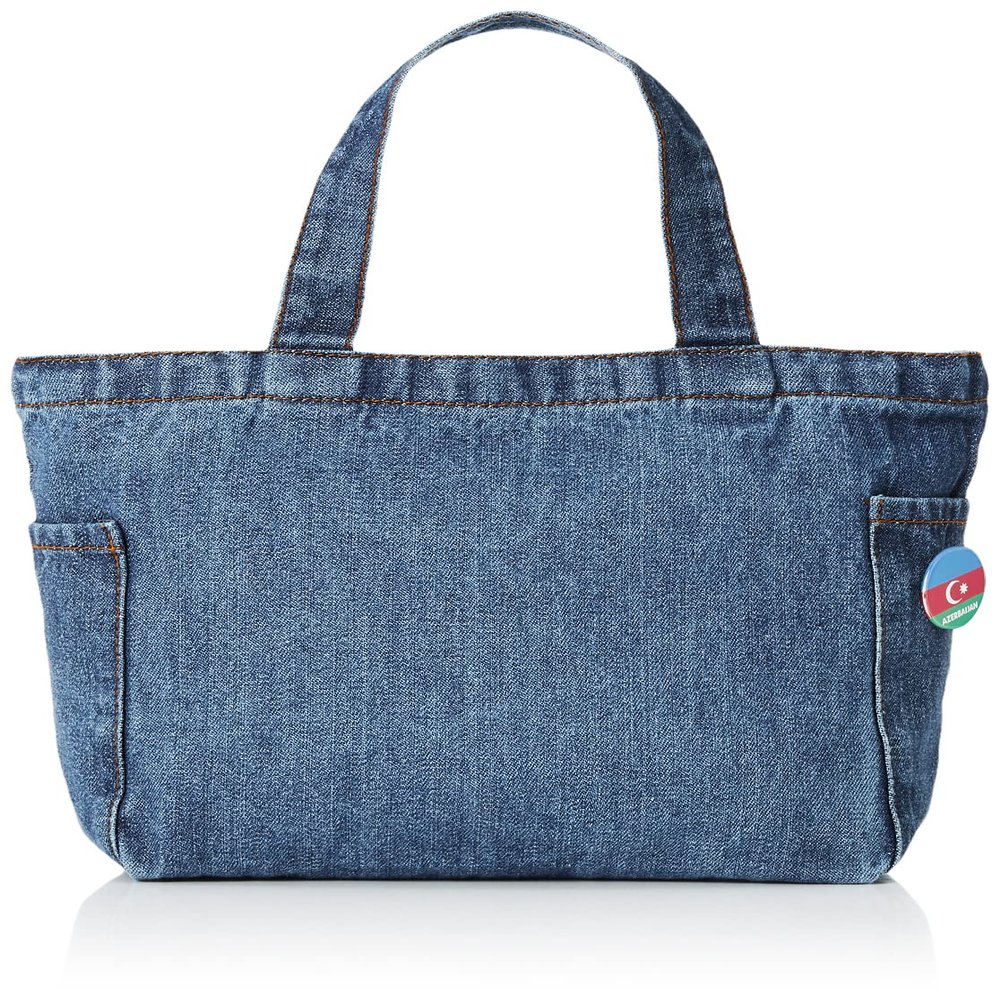 F-Style Tote Bag, Flag with Can Badge, Denim Multi-Tote, Blue