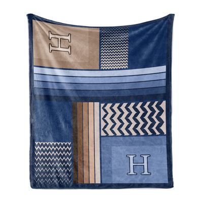 Ambesonne Letter H Throw Blanket, Gradient Colors and Curvy Leafs Stylish ABC with Abstract and Modern Art, Flannel Fleece Accent Piece Soft Couch Cover for Adults, 70" x 90", Night Blue Eggshell