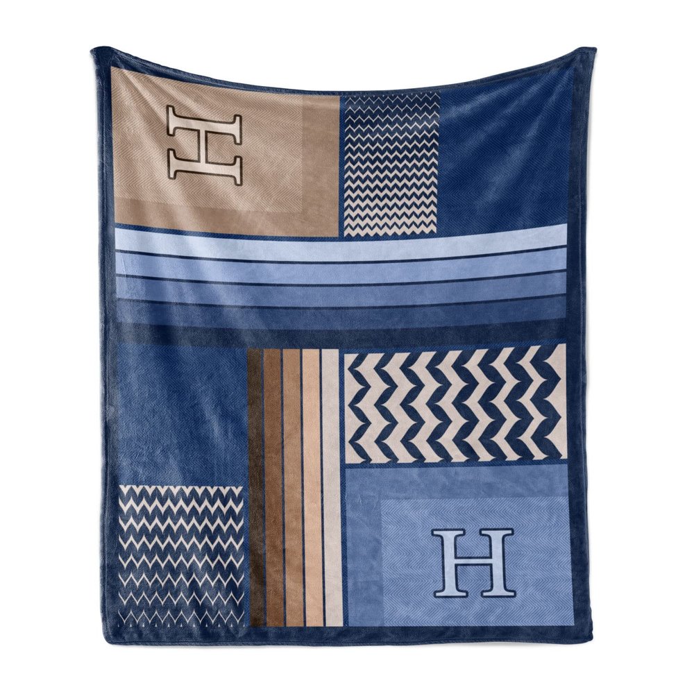 Ambesonne Letter H Throw Blanket, Gradient Colors and Curvy Leafs Stylish ABC with Abstract and Modern Art, Flannel Fleece Accent Piece Soft Couch Cover for Adults, 70" x 90", Night Blue Eggshell