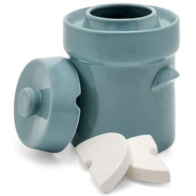 Fermentation Crock Jar Sauerkraut Crock -For Onggi Kimchi Pot (1.3 Gallon) Ceramic Fermenting Crock with Glazed Weights for Fresh Chinese Pickle, Kimchi & Kombucha - Stoneware Pickling Crock