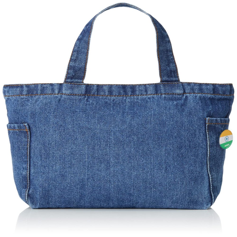 F-Style Tote Bag, Flag with Can Badge, Denim Multi-Tote, Blue