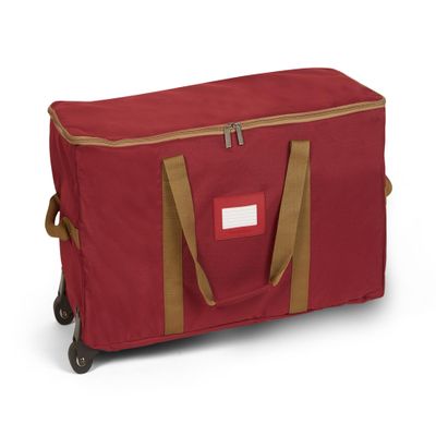 Covermates Keepsakes Rolling Treasurekeeper Storage Bag  Heavy-Duty Polyester with Dual Wheels & Handles  Protects Holiday Decorations with ID Window & Dual Zipper Access, Red
