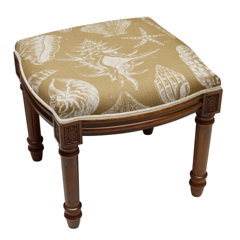 123 Creations FS020XXBE Tan Seashells Upholstered Wooden Vanity Stool Wood Stain