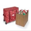 Covermates Keepsakes Rolling Adjustable Ornament Storage Bag  Heavy-Duty Polyester, FlexGrid Trays & Padded Dividers  Protective Holiday Organizer with Wheels, Handles & ID Window, Red Snowflake view 1