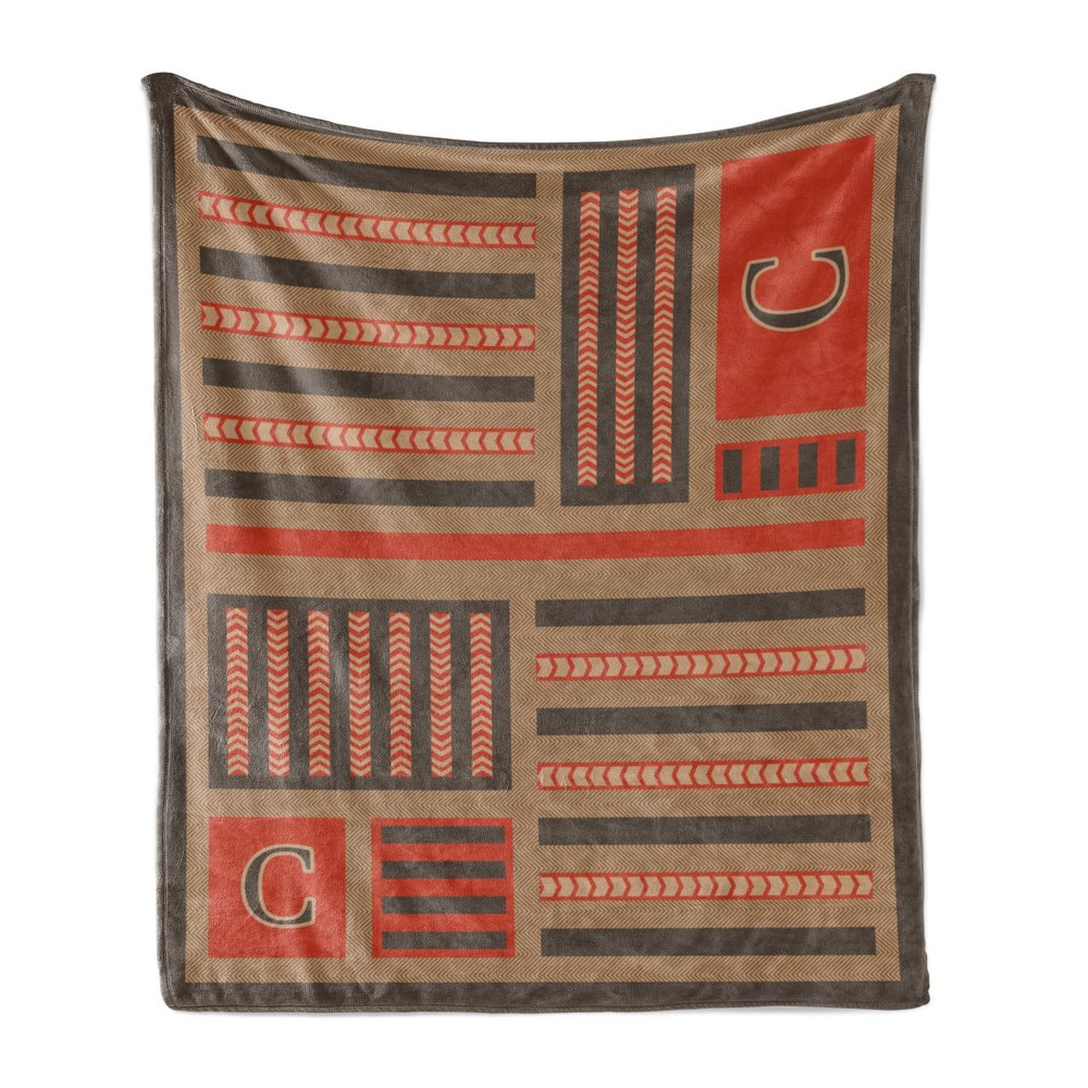Ambesonne Letter C Throw Blanket, Tribal Chevron Herringbone Pattern Indigenous Breeze from Old Times Art, Flannel Fleece Accent Piece Soft Couch Cover for Adults, 70" x 90", Dark Brown Caramel