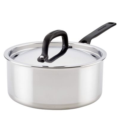 KitchenAid 30050 5-Ply Clad Polished Stainless Steel Saucepan with Lid, 3 Quart -Polished Stainless Steel