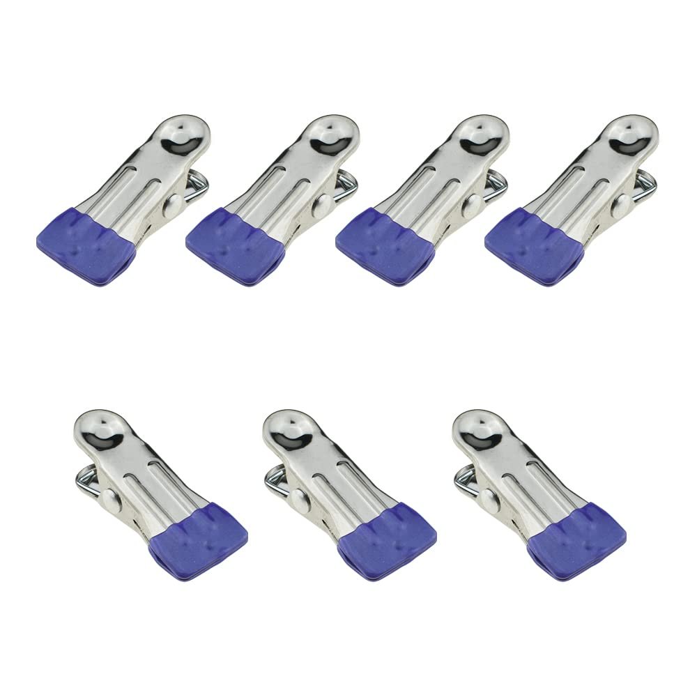 Hahiyo Stainless Steel Clothespins Sock Clip Laundry 2.2inch Length with Spring Strong Grip Windproof Easy Pinch Hang Handy Save Space Not Damage Leave Pinch Mark for Clothesline Towel Purple 7PCS