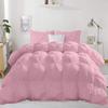 1pcs Organic Cotton Pinch Pleated Queen (88'' x 92'') Comforter 4 Corner Tabs Ultra Soft-Fluffy,Pin Tuck,Baffle Box Beautiful Pinch Pleat Design Warm Comforter Baby Pink view 1
