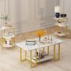 AWQM Faux Marble Table Set, Coffee Table & 2 Side Table, Faux Marble Tabletop and Metal Frame, 3 Piece Table Sets, for Living Room Apartment, White & Gold view 1