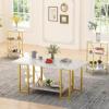 AWQM Faux Marble Table Set, Coffee Table & 2 Side Table, Faux Marble Tabletop and Metal Frame, 3 Piece Table Sets, for Living Room Apartment, White & Gold view 3