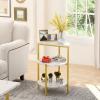 AWQM Faux Marble Table Set, Coffee Table & 2 Side Table, Faux Marble Tabletop and Metal Frame, 3 Piece Table Sets, for Living Room Apartment, White & Gold view 4