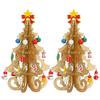 2 Pieces 7.5 Inch Wooden Mini Christmas Tree Miniature Tabletop Small Christmas Tree, 3D Xmas Tree with Mini Ornaments Wooden Pine Tree for Xmas Holiday Party Home Desktop Decoration (Gold) view 1