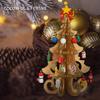 2 Pieces 7.5 Inch Wooden Mini Christmas Tree Miniature Tabletop Small Christmas Tree, 3D Xmas Tree with Mini Ornaments Wooden Pine Tree for Xmas Holiday Party Home Desktop Decoration (Gold) view 2
