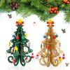 2 Pieces 7.5 Inch Wooden Mini Christmas Tree Miniature Tabletop Small Christmas Tree, 3D Xmas Tree with Mini Ornaments Wooden Pine Tree for Xmas Holiday Party Home Desktop Decoration (Gold) view 3