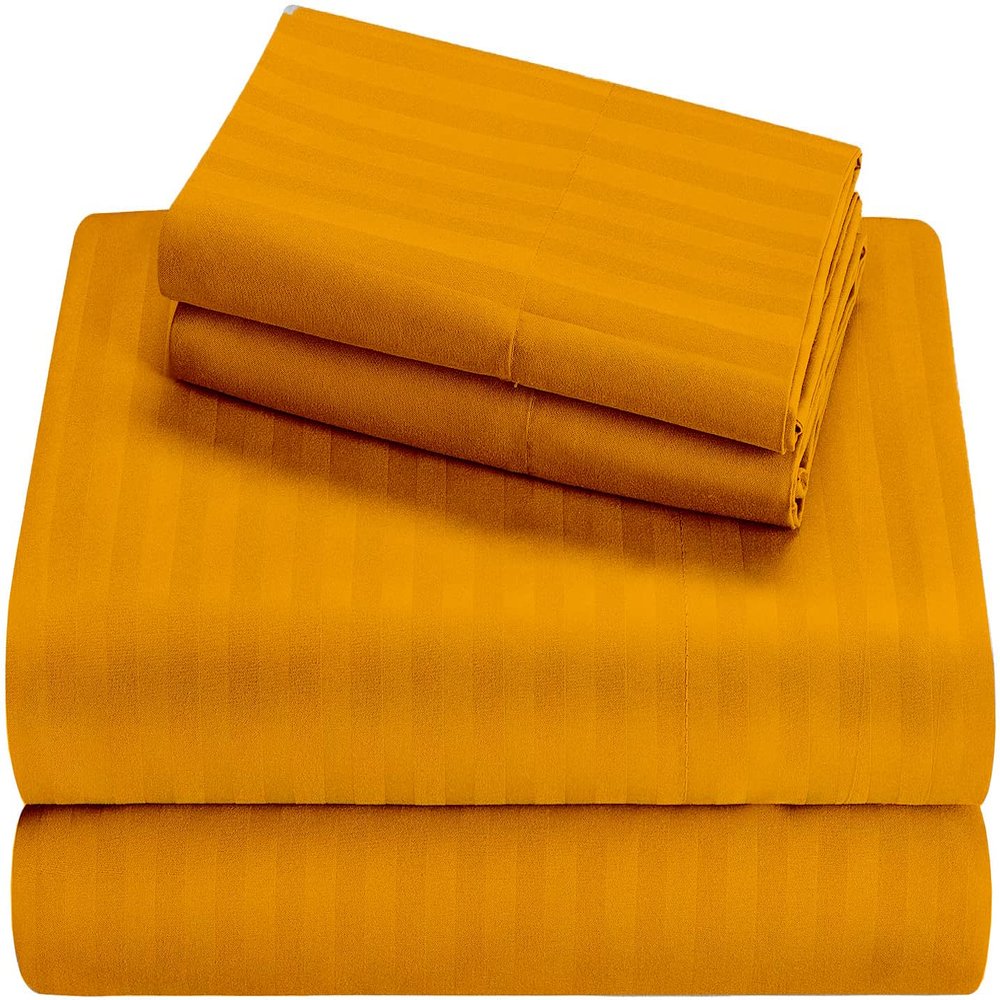 RV Sheets Striped Pattern Truck Size 42" X 80" 4-PC Sheet Set 600 Thread-Count 100% Soft Luxury Egyptian Cotton Made for RV Camper Boat Motorhomes, 10-Inch Deep Pockets - Golden Stripe
