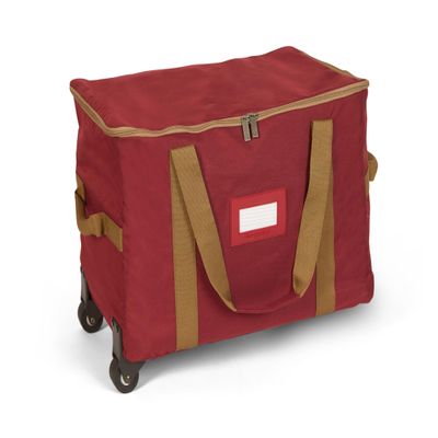 Covermates Keepsakes Rolling Treasurekeeper Storage Bag  Heavy-Duty Polyester with Dual Wheels & Handles  Protects Holiday Decorations with ID Window & Dual Zipper Access, Red