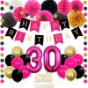 30th Birthday Decorations for Women Hot Pink and Black Gold Happy Birthday Bunting Banner Tissue Pom Poms Paper Fans Circle Dots Fantastic 30 Birthday Party Supplies view 1