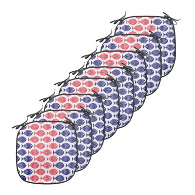 Ambesonne Fish Chair Seating Cushion Set of 8, Nautical Theme Design Illustration of Fish on White Background Art Print, Anti-Slip Seat Padding for Kitchen & Patio, 16"x16", Red and Navy Blue