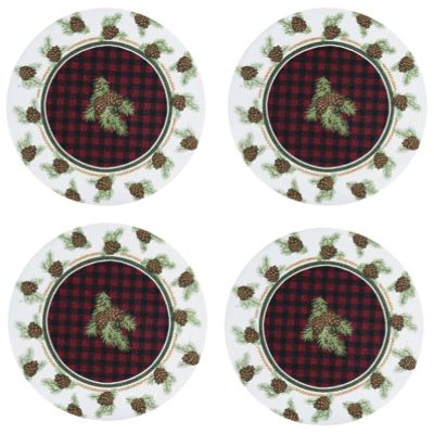 Woodland Plaid and Pinecones Round Braided Placemats Set of 4 Kitchen or Dining