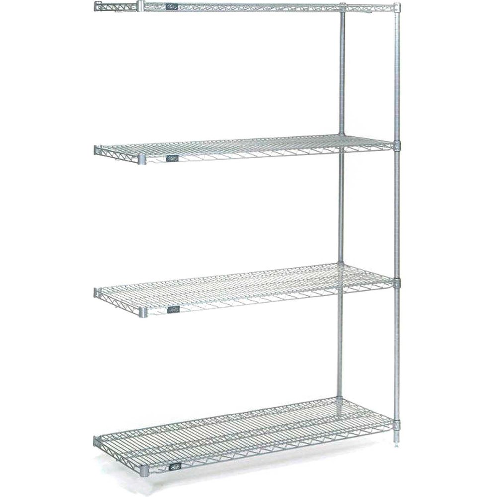 Nexel Stainless Steel, 5 Tier, Wire Shelving Add-On Unit, 72" W x 14" D x 63" H