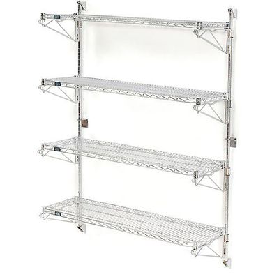 Nexel Poly-Green Wall Mount Wire Shelving, 60" W x 14" D x 63" H 4-Shelf Starter